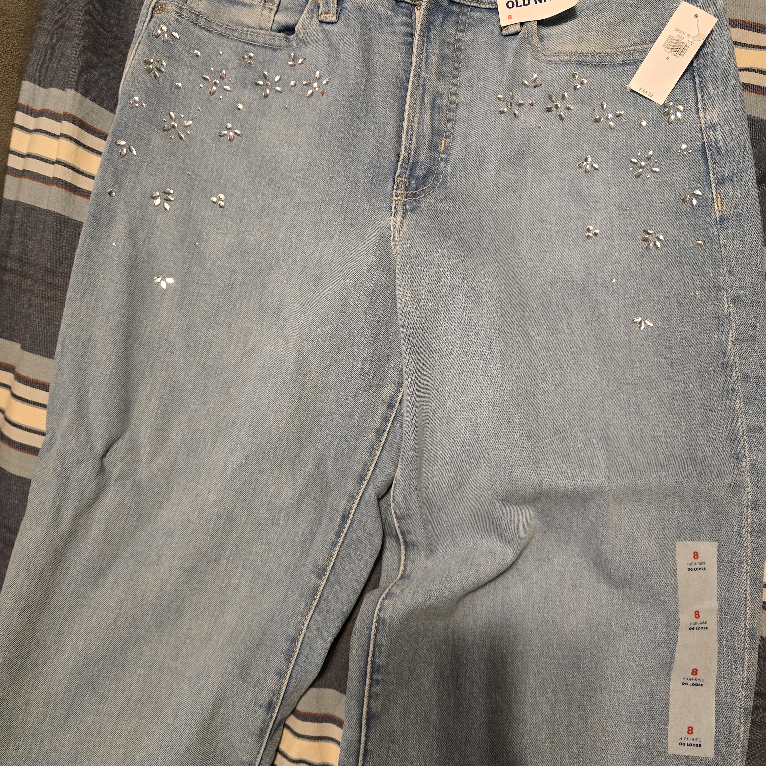 Old Navy Light Blue Straight Leg Jeans With Embellishments